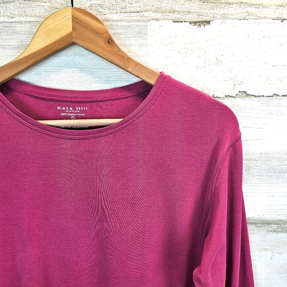 Vintage Kate Hill Supima Cotton Long Sleeve Top LP Magenta 90s Minimalist Fall - Picture 7 of 12